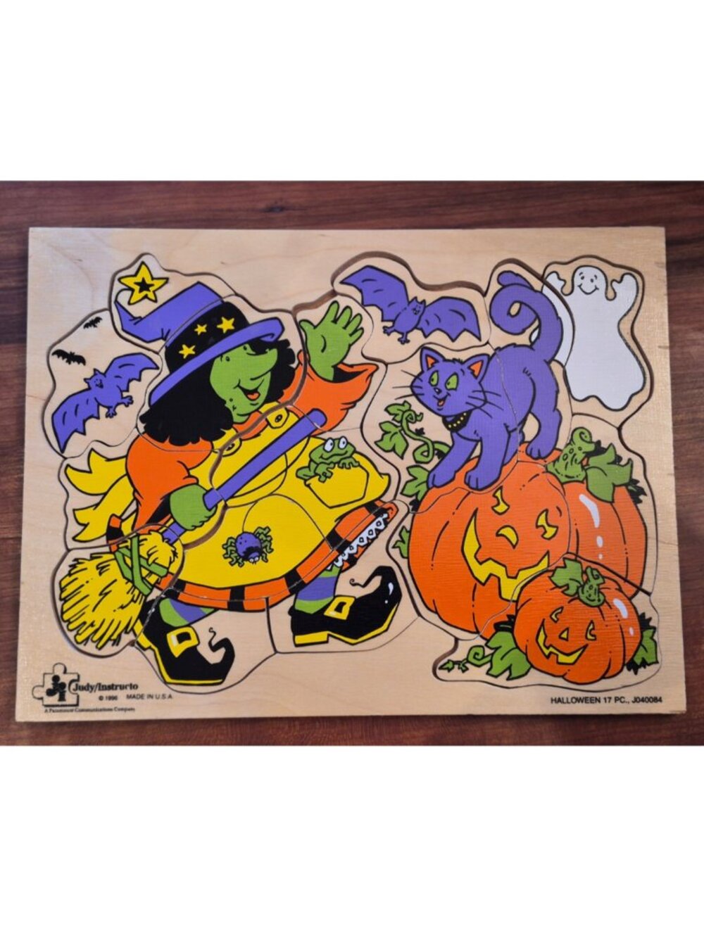 Vintage 1996 Judy/Instructo Halloween Wooden Tray Puzzle - Complete 17 Pc